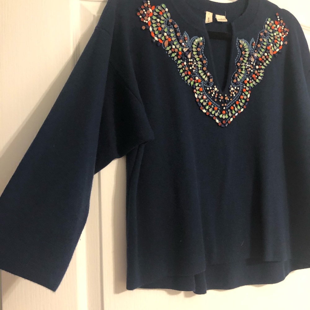 Anthropologie Sweater by Moth in Navy w/ Beading